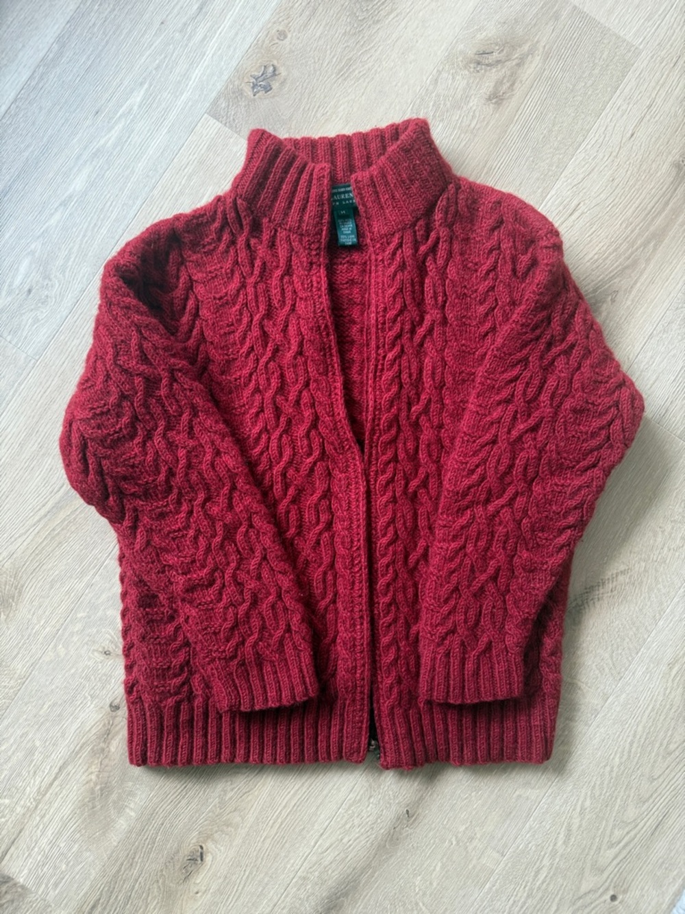 Vintage Lauren Ralph Lauren Wool Cable Knit Zip Jacket in Red